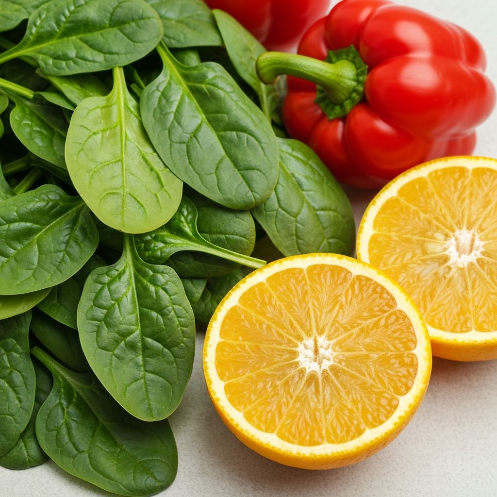 Close-up of fresh vegetables and fruits rich in nutrients